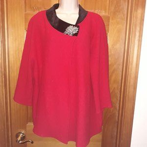 JM Collection Red Cape with Rhinestone Brooch-Size XL